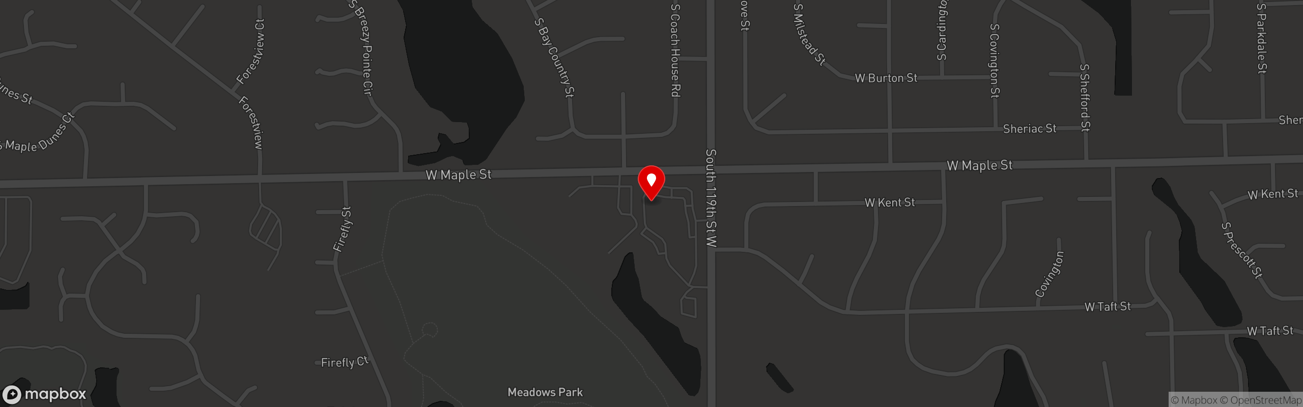 Street map pinning Maple Street Pizza Company in Maple Street Pizza Company