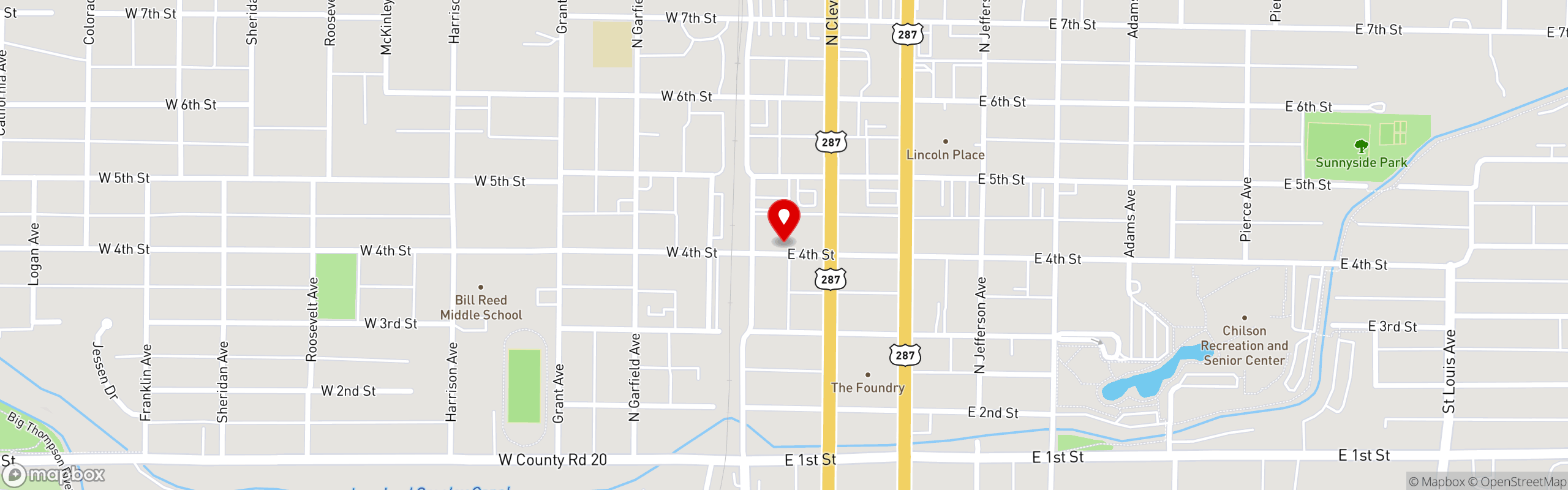 Street map pinning Cactus Grille in Loveland