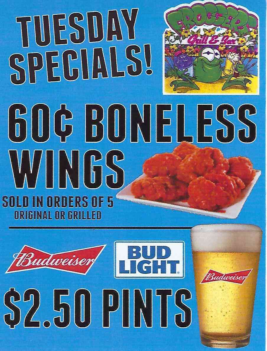 Daily Specials menu Froggers Grill and Bar Restaurant in FL