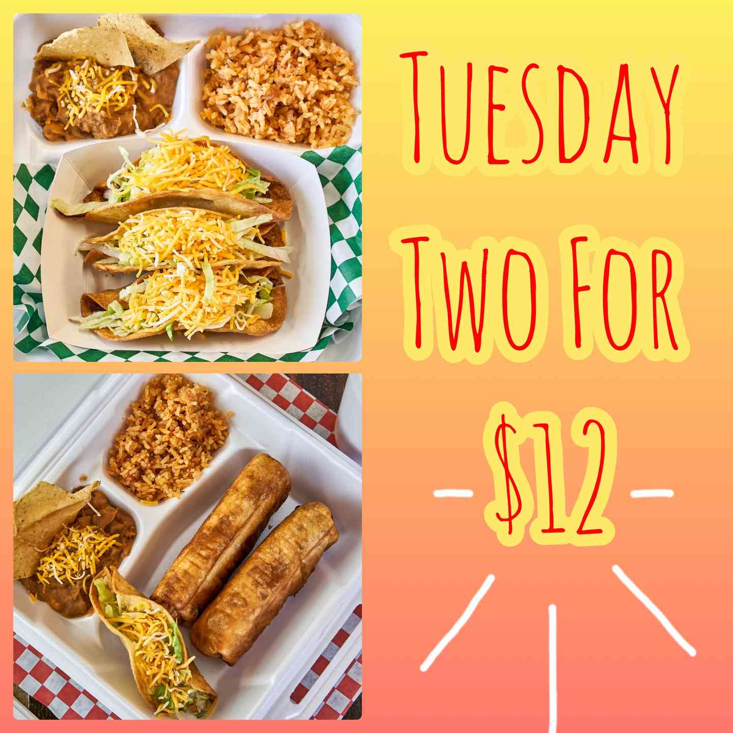 2 Dinners for $12