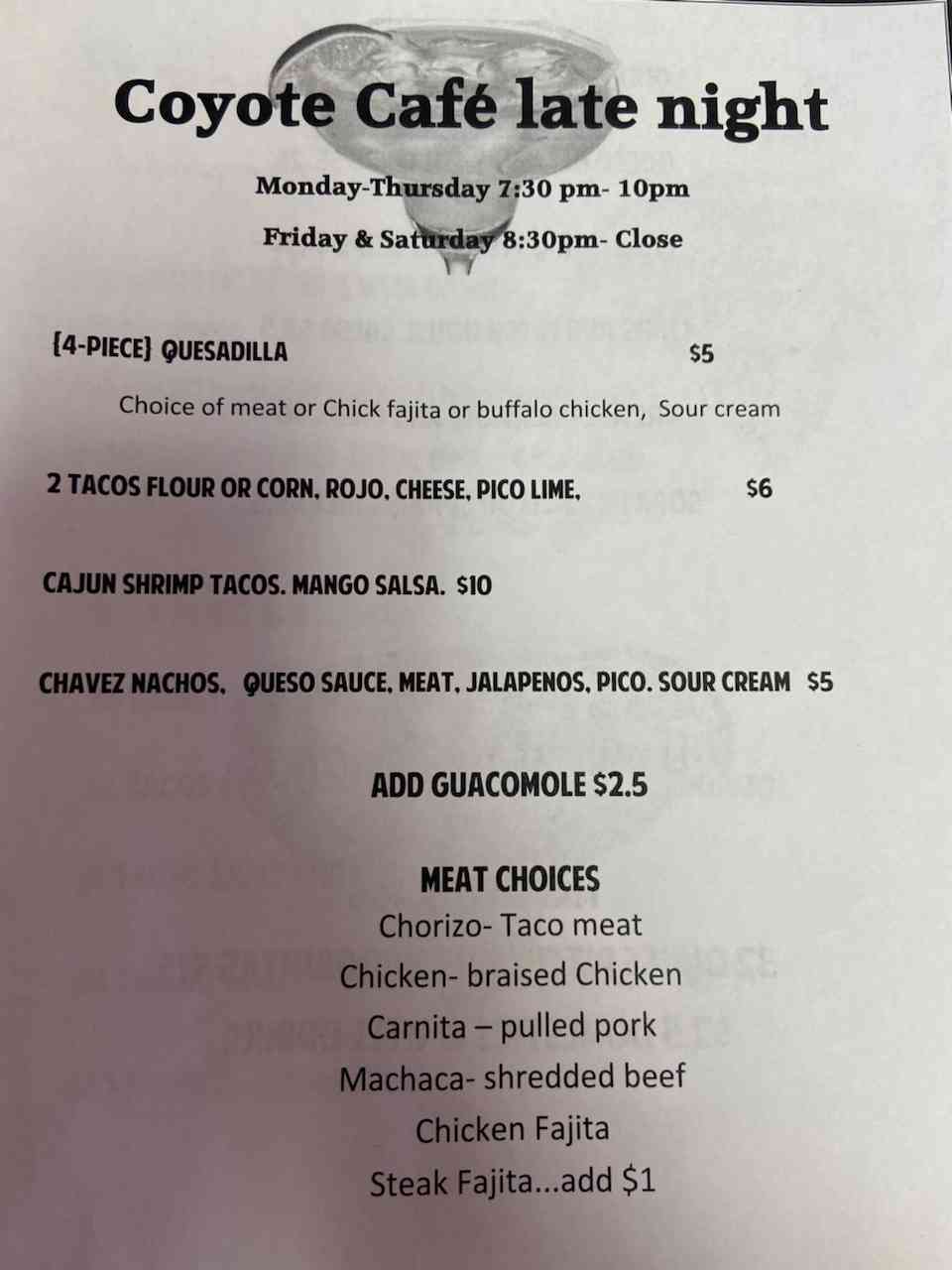 Late Night Menu