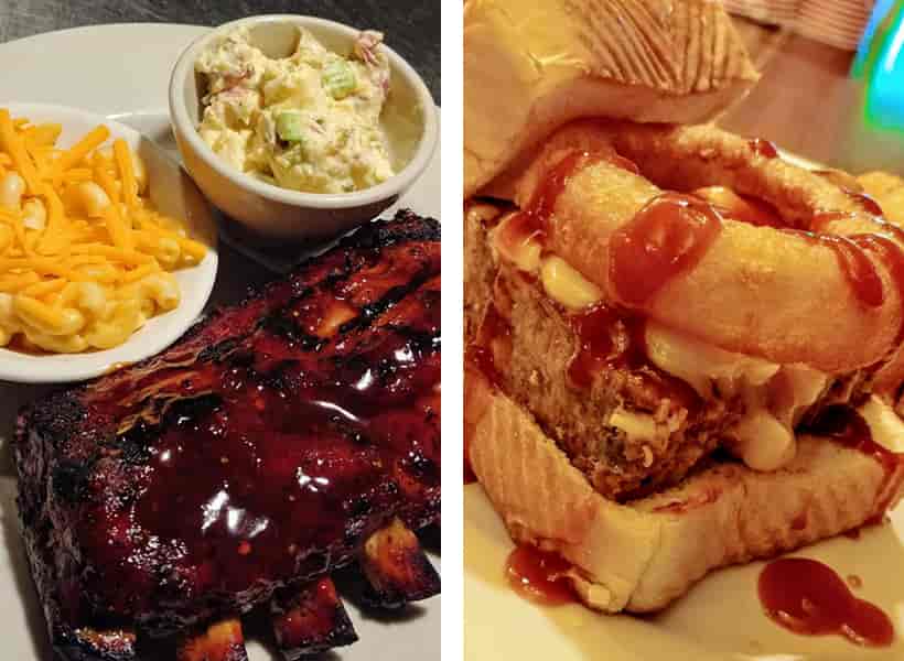 Image of bbq ribs and a meatloaf sandwich