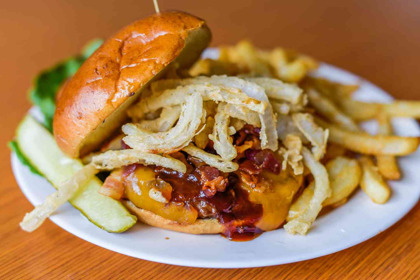 Whiskey Hill BBQ Pork, Cheddar & Bacon Burger +