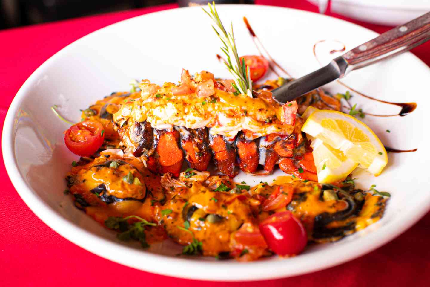 Lobster Ravioli and Lobster Tail