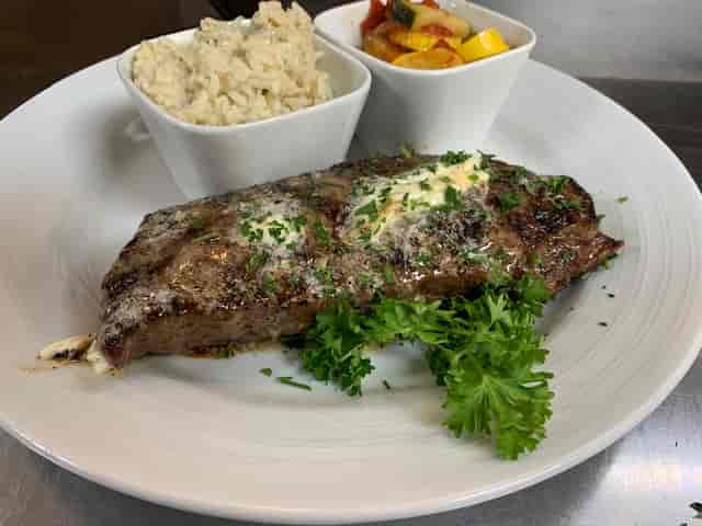 Sirloin with roasted garlic butter