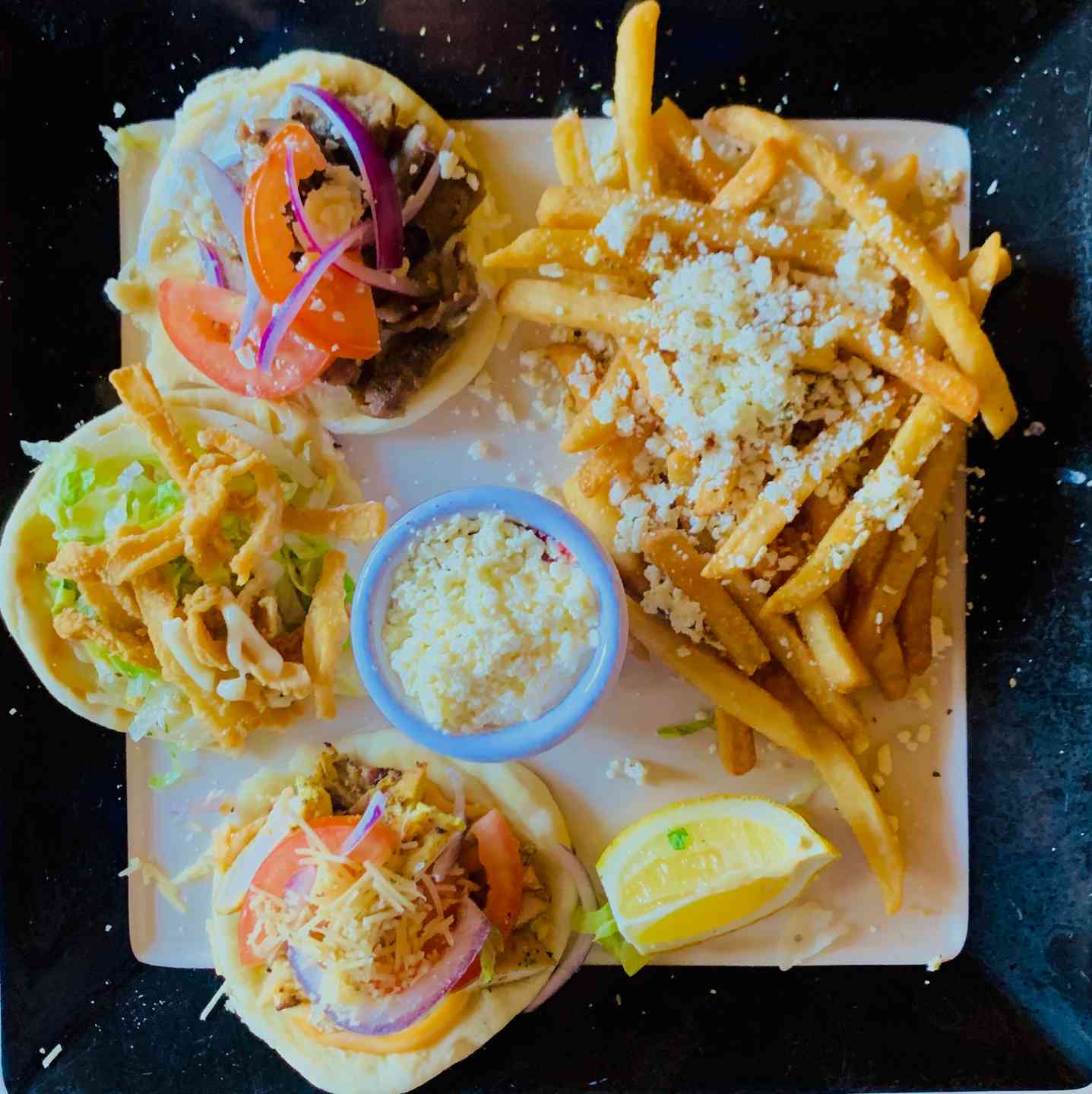 Greek Trio Sampler & Greek Fries