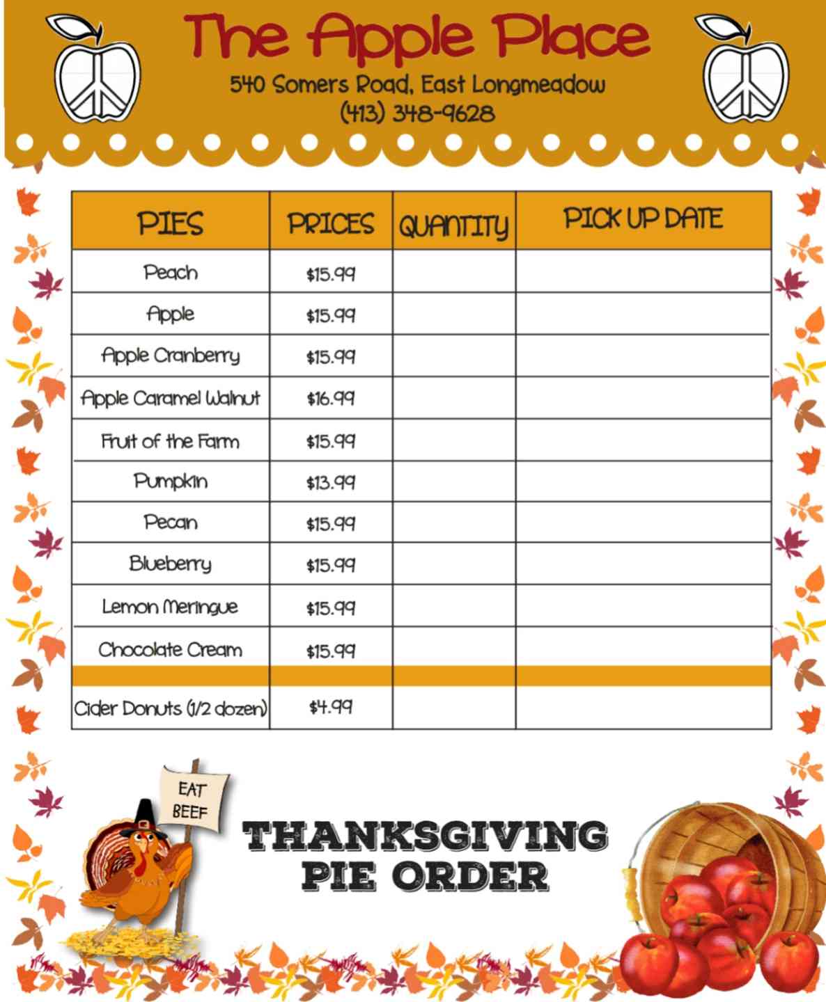 Thanksgiving Order Form