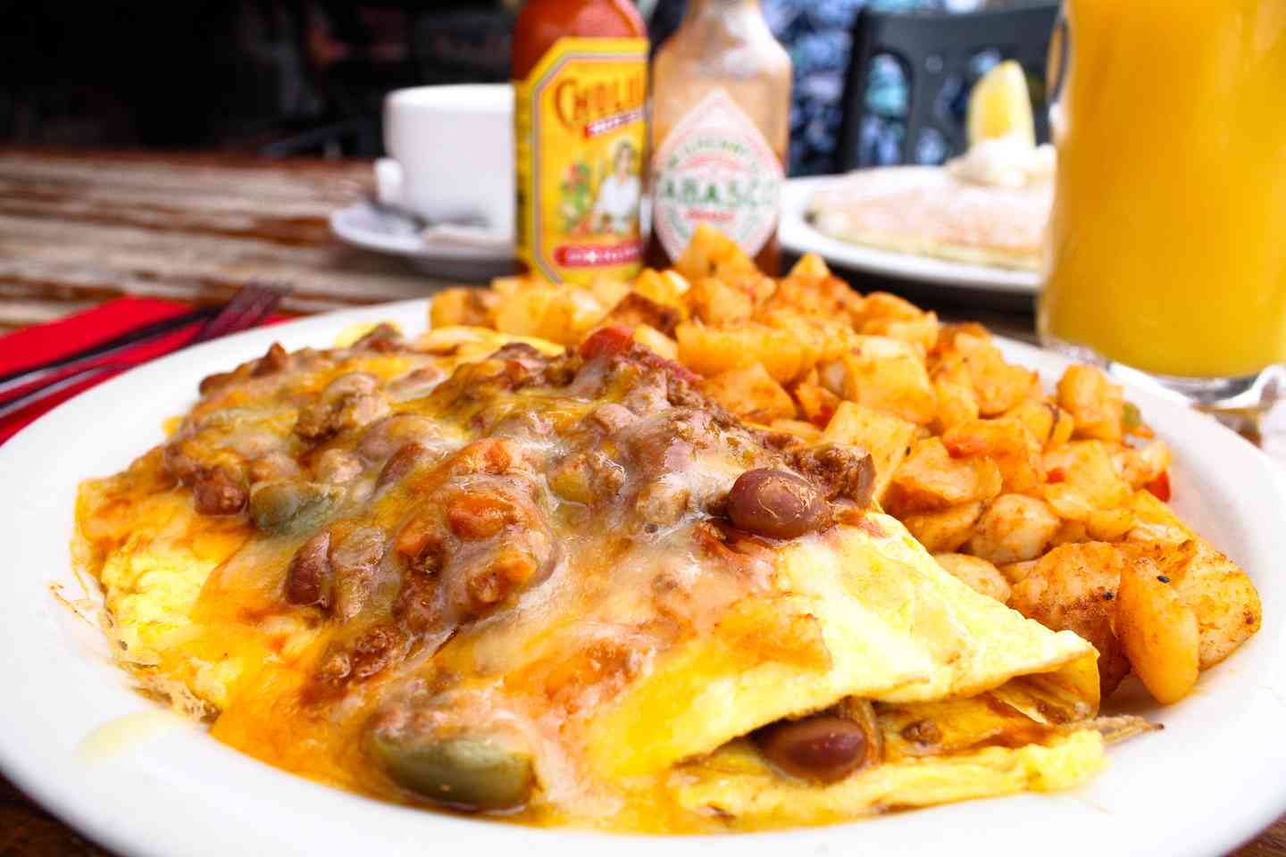 Turkey Chili Cheese Omelet Breakfast Menu Filling Station Cafe