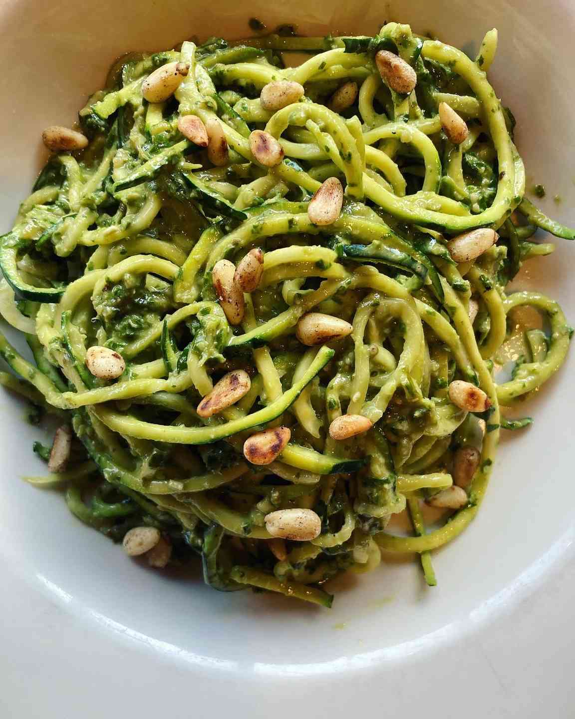 Fresh Zucchini Noodles with Organic Vegan Basil Pesto