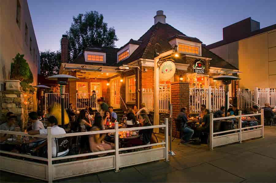 Outside dining at Urth Beverly Hills at twilight