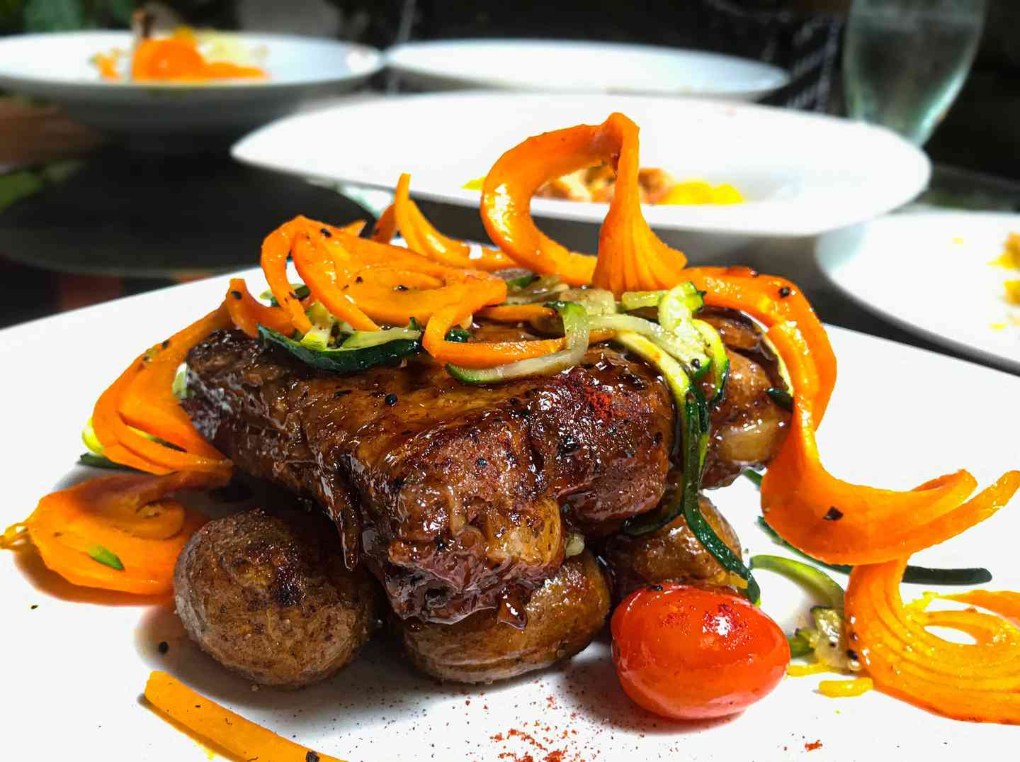 stock steak and vegetable plate
