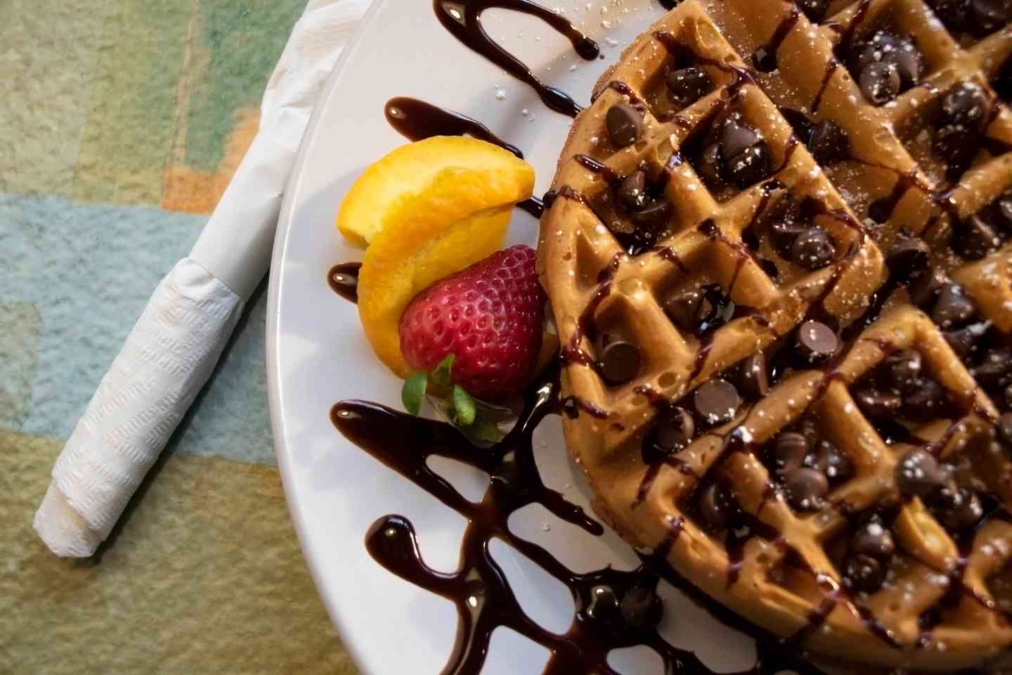 chocolate peach waffle