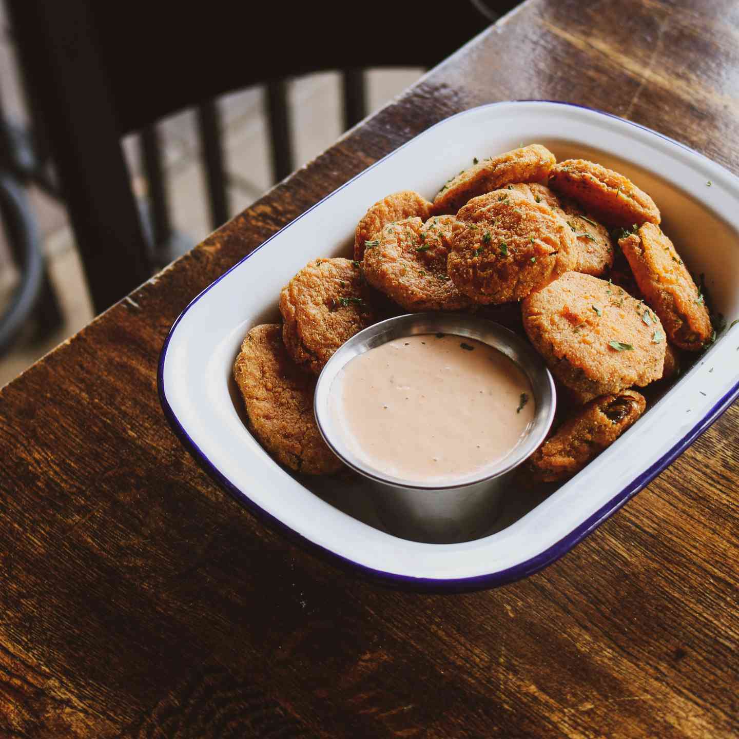 Fried Pickles with Sriracha Ranch Dipping Sauce