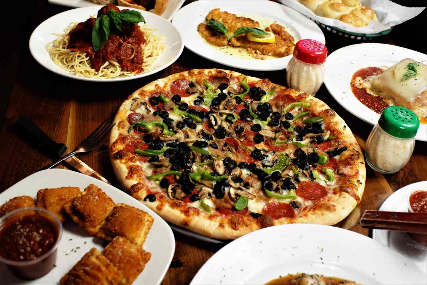 Variety of dishes at Milanias NY Pizza
