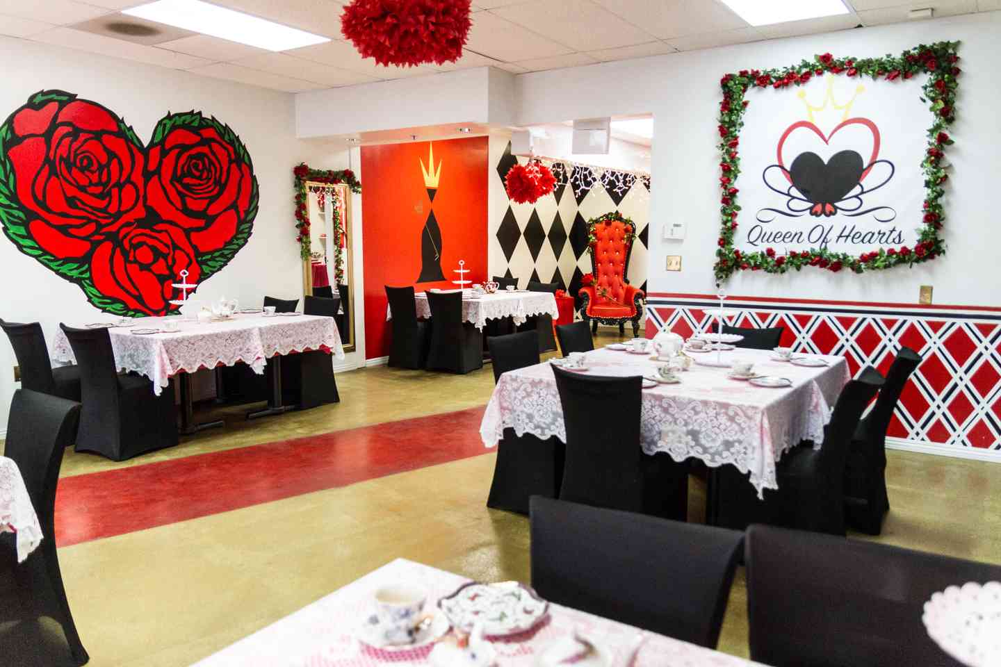 queen of hearts tea party interior