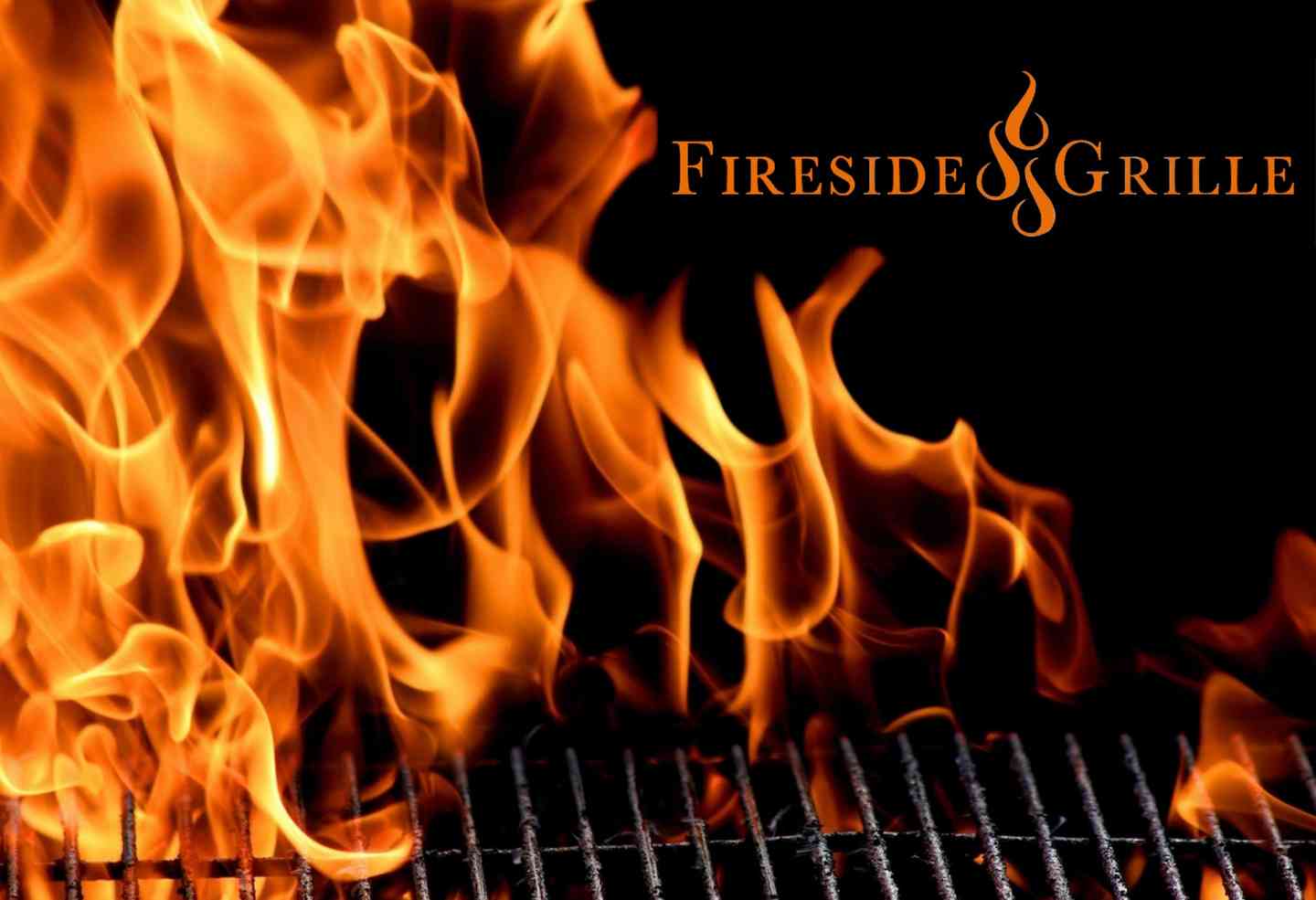 Fireside Grille logo over an open flame