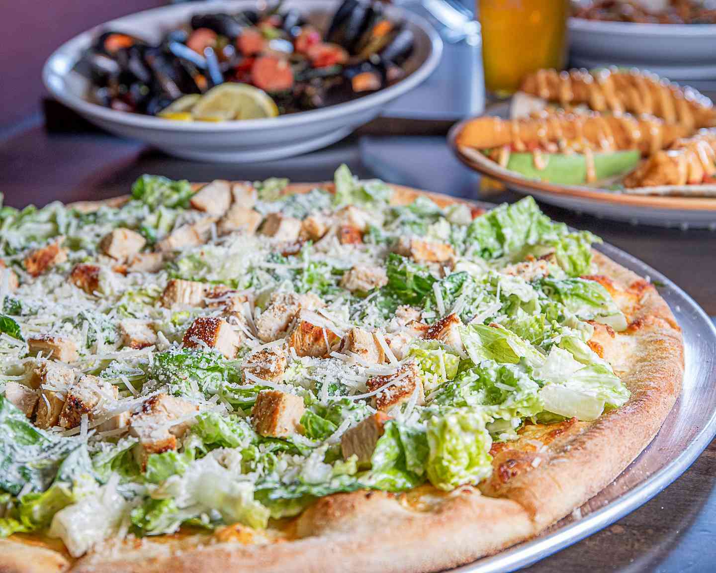Grilled Chicken Caesar Salad Pizza
