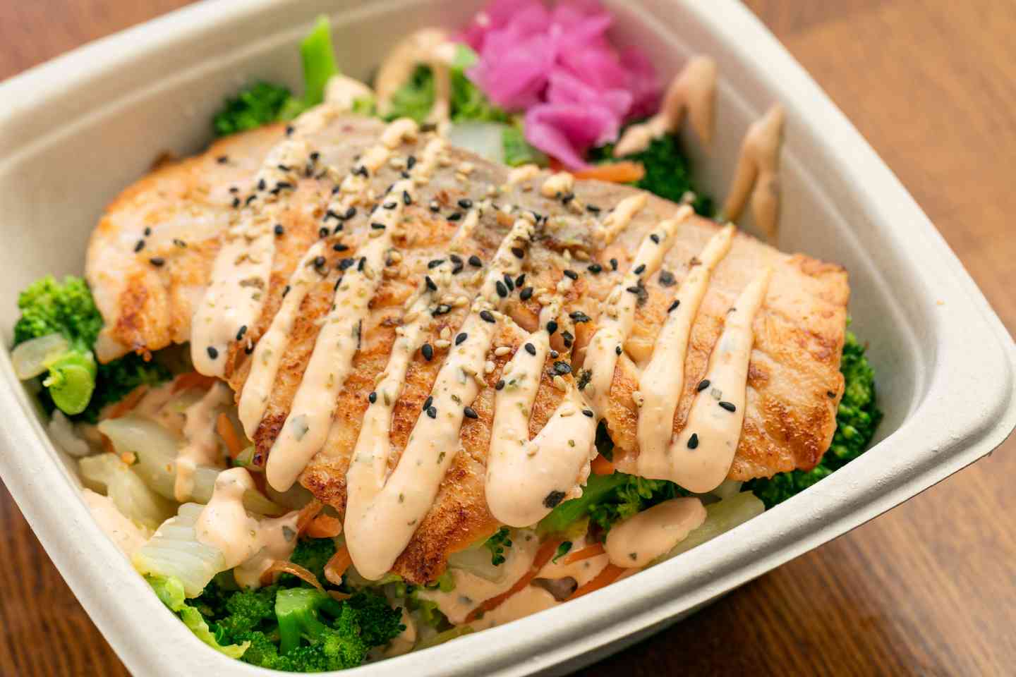 Miso Salmon with Spicy Mayo and Vegetables