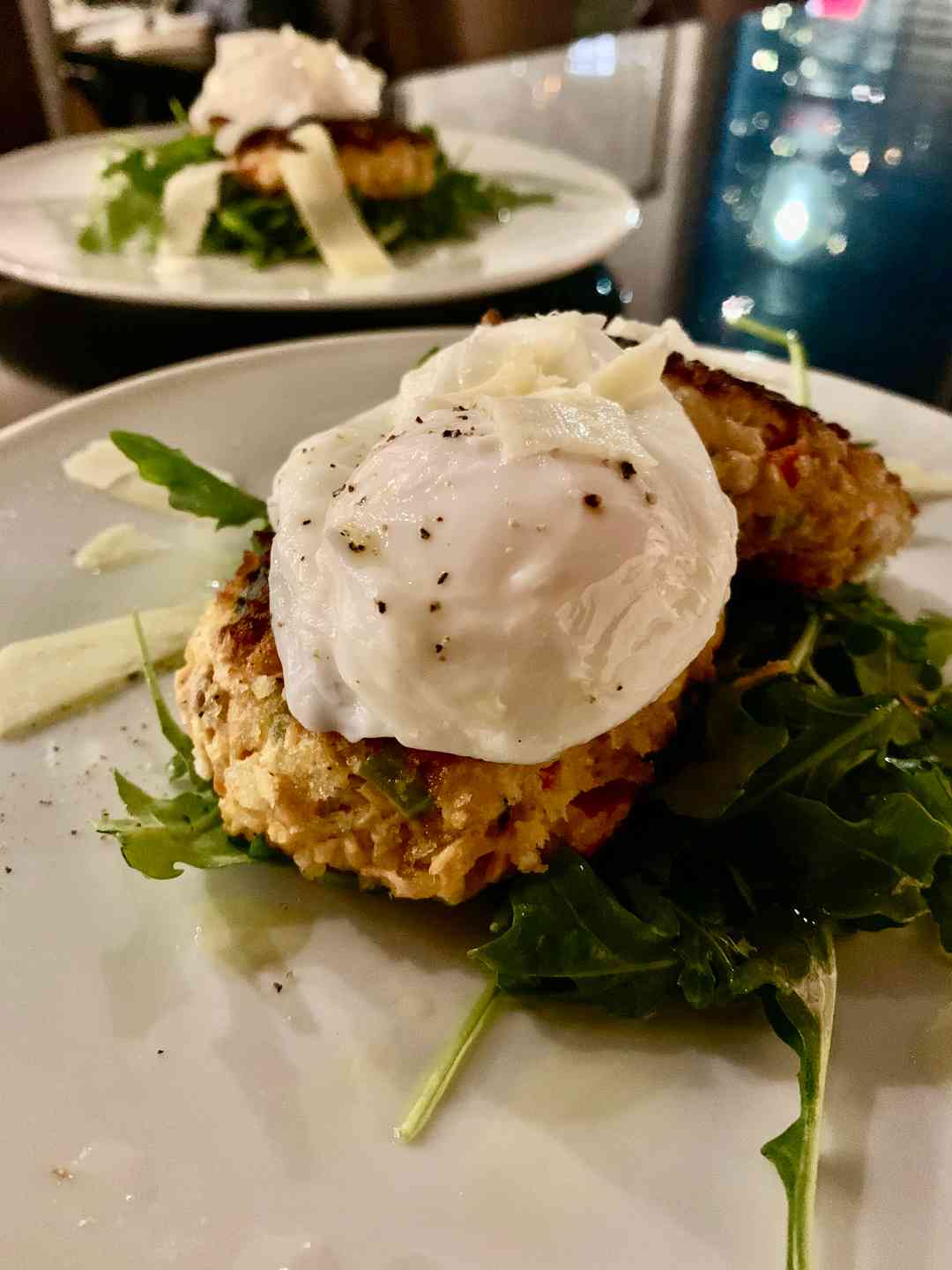 SALMON CAKES WITH POACHED EGGS