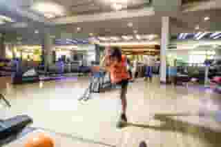 Young boy bowling