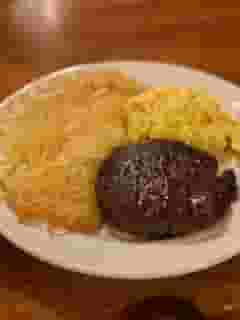 Ground Beef Patty and Eggs Breakfast Menu Rainbow Oaks American