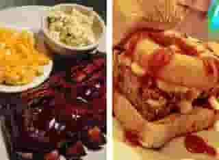 Image of bbq ribs and a meatloaf sandwich