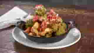 Cast Iron Roasted Brussels Sprouts, Romanesco Cauliflower and Kurobuta Pork Belly