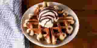Belgian Chocolate Chip Waffles with Vanilla Ice Crea