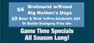 $4 Bratwurst w/Kraut, Big Nathen's Dogs Beer & Brat w/Pint Ale Smith 394 or Bottle Swinging Friar Ale