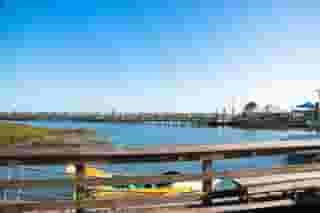 Marsh view from outdoor dining at Dead Dog Saloon
