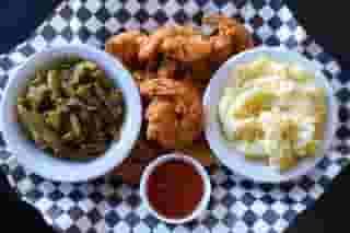 Shrimp, Mashed Potatoes, Green beans