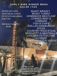 Early bird dinner menu
