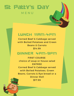 St pattys menu