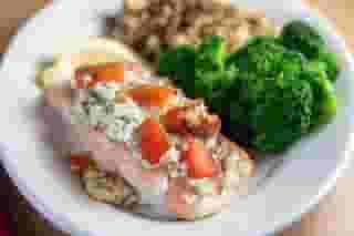 Gorgonzola Salmon with Tomato & Dill