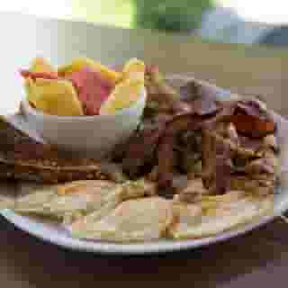 #1 Combo - Eggs, Toast, Potatoes, Meat & Fruit Cup
