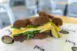 egg and cheese with arugula