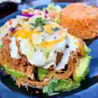 pulled meet avocado and rice