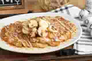 Banana Pecan Caramel Pancakes
