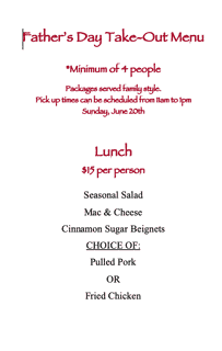Mother's Day Take Out Menu
