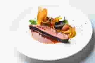 Sous-vide steak with red wine sauce