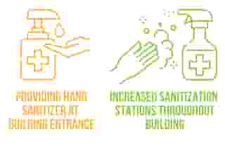 providing hand sanitizer at building entrance. increased sanitation stations throughout building.