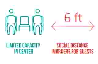 Limited Capacity in Center. Social Distance markers for guests.