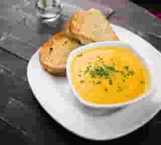 Butternut Squash, Sweet Potato, Golden Beet Soup w/ Homemade Bone Broth & Coconut Crème