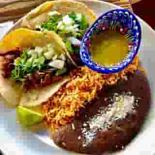taco plate with rice and beans