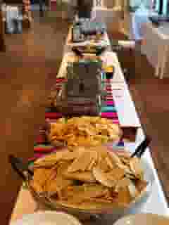 Table set up with various catered dishes