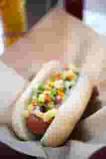 mango salsa hotdog