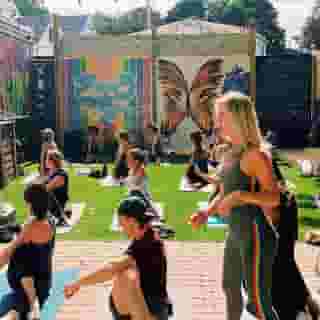 Yoga class taking place at Instabar NH