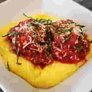 Hand Made Meatballs Slow Simmered Marinara Cheesy Polenta