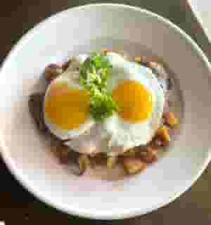 Steak and Eggs over Chorizo Hash