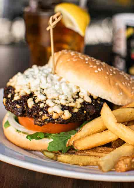 Bleu burger and fries